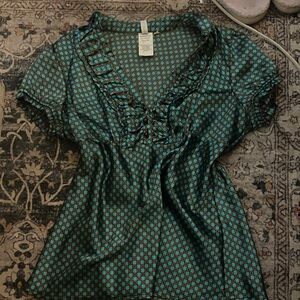 Heart Soul Teal and Black Patterned Blouse